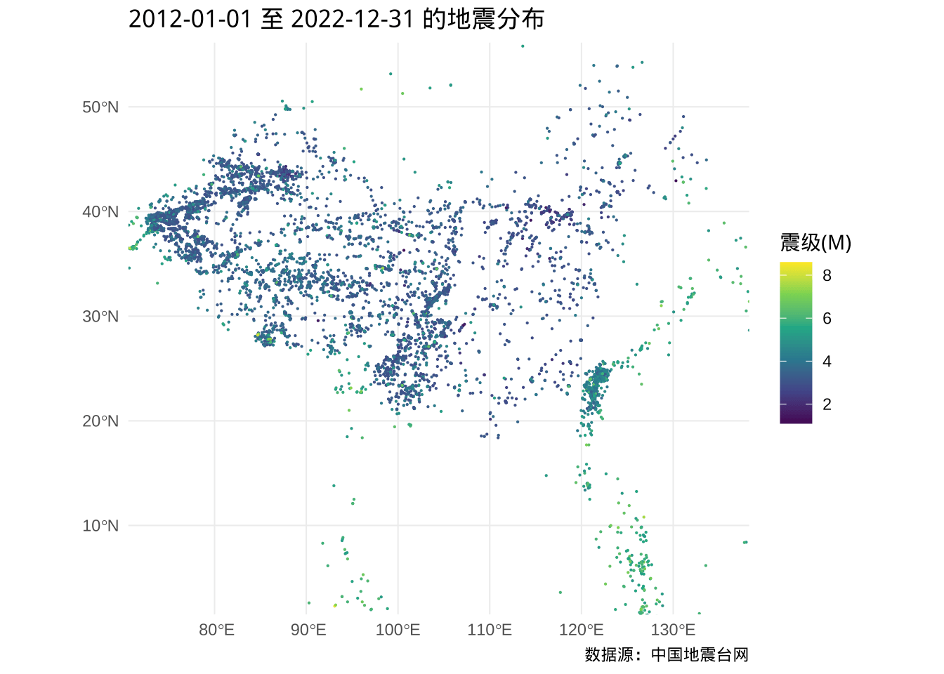 中国近 10 年的地震分布